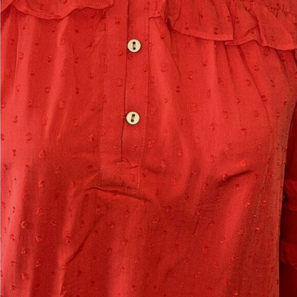 Ann Taylor Loft Red Ruffle Swiss Dot Blouse - Picture 8 of 10